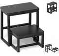 Step Stool for Adults,Holds up to 500Lb,3 in1 Heavy Duty Sturdy Two Step Stool for Kichen/Bathroom/High beds, Wooden&Metal Frame, Non-Slip Pads