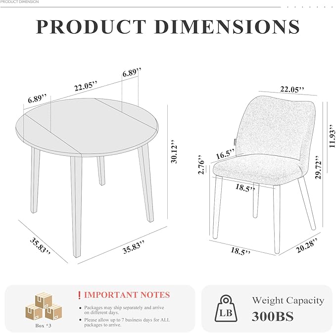 COLAMY 5-Piece Extendable Dining Table Set for 4, 36" Kitchen Round Wood Table with 4 Wooden Dining Room Chairs,Light Brown/Camel