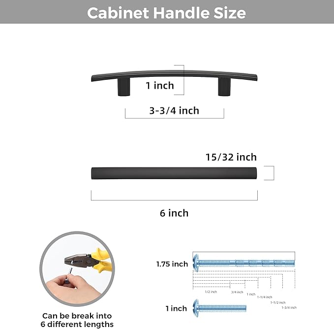 25 Pack Cabinet Handles 3.75" Hole Center - Curved Cabinet Pulls Black Drawer Pulls for Kitchen Cupboard Solid Hardware for Dresser Drawer Arch Hardware