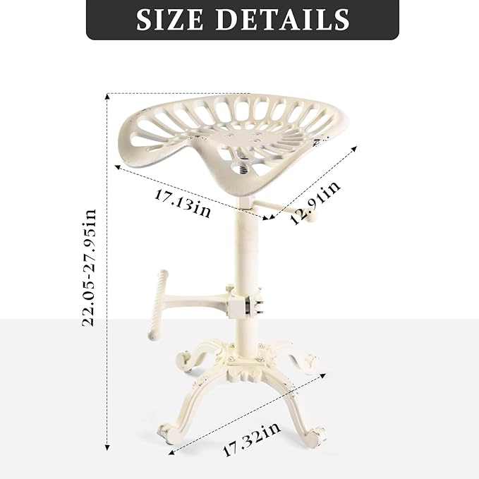 LOKKHAN Adjustable Rustic Industrial Bar Stool - Cast Iron Tractor Seat Swivel Stool - Farmhouse Metal Breakfast Bar Stool - Counter Height 19.7" to 26.8" - Perfect for Kitchen, Dining, and Pub Use