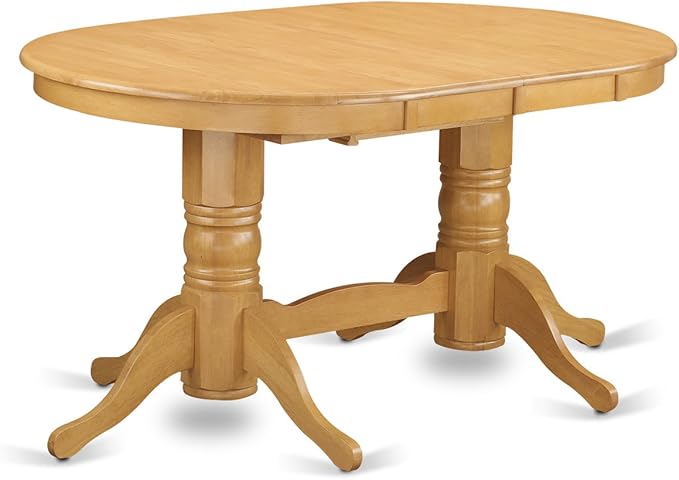 East West Furniture VAAB9-OAK-04 9 Piece Dining Table Set Includes an Oval Dining Room Table with Butterfly Leaf and 8 Light Tan Linen Fabric Parsons Chairs, 40x76 Inch, Oak