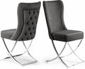Ottomanson Royal Dining Chairs Set of 2 – Upholstered Tufted Microfiber, Assembled, Silver Metal Legs, Beech Wood Frame, 350 lb Capacity, Gray