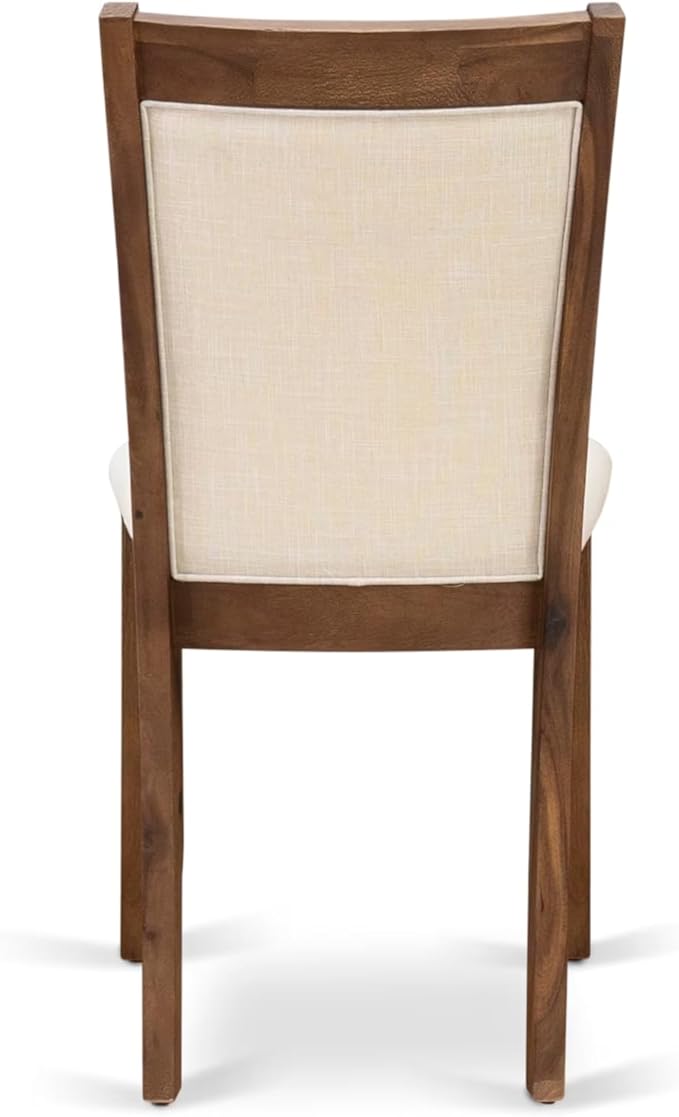 East West Furniture V797MZN32-9 9 Piece Dining Set Includes a Rectangle Dining Room Table with V-Legs and 8 Light Beige Linen Fabric Upholstered Parson Chairs, 40x72 Inch, Multi-Color