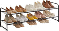 YMYNY Freestanding Shoe Racks, 2 Tiers Stackable & Adjustable Shoe Storage Shelf, Extra Large Capacity Shoe Organizer Stand for 12-18 Pairs, for Entryway, Closet, Bedroom, Black, 42.9" L, UHXJ303B