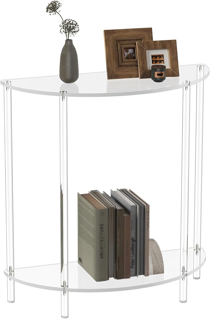 Acrylic Console Table, Half Moon, 29.5" Small Entryway Table, Clear Entry Table for Sofa, Foyer, Hallway, Living Room, Easy Assembly, 2 Tier, 11.8" D x 31.5" H