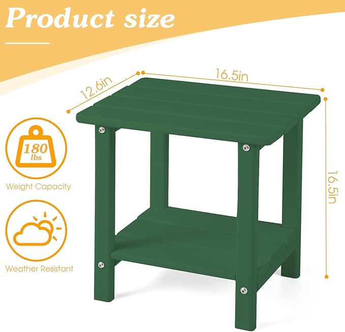 Adirondack Outdoor Side Table, 2-Tier Sturdy Patio End Table Weather Resistant, 16.5" Solid Side Table for Patio, Pool, Porch