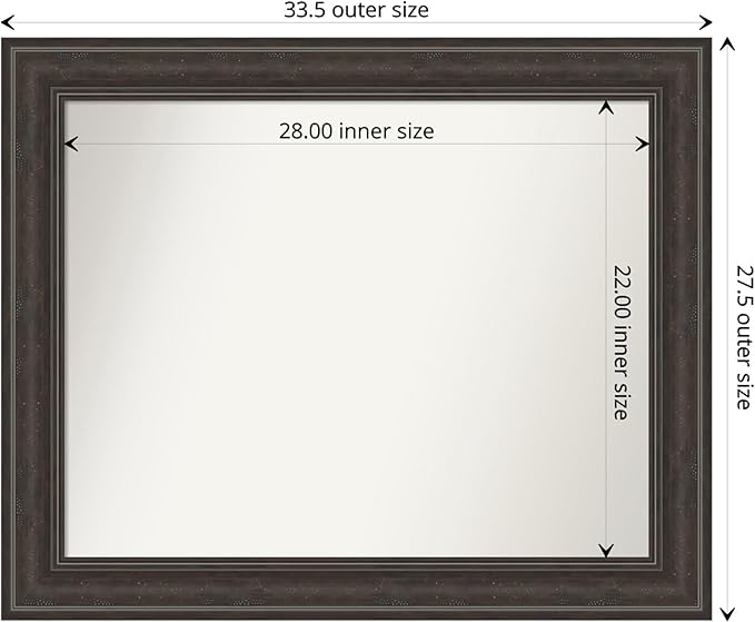 Amanti Art Brown Bathroom Mirror for Over Sink, 28x34 Shipwreck Greywash Rectangle Vanity Mirror, Large Traditional Frame, Hangs Horizonally and Vertically, Bathroom Wall Decor, Non-Beveled Edge