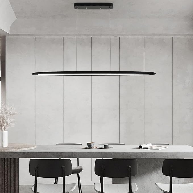 59inch Integrated Led Pendant Light 40w Dimmable Wood Black Linear Pendant Lighting Led Modern Island Light with Black Finish for Living Room Dining Room Billiard & Pool Lights