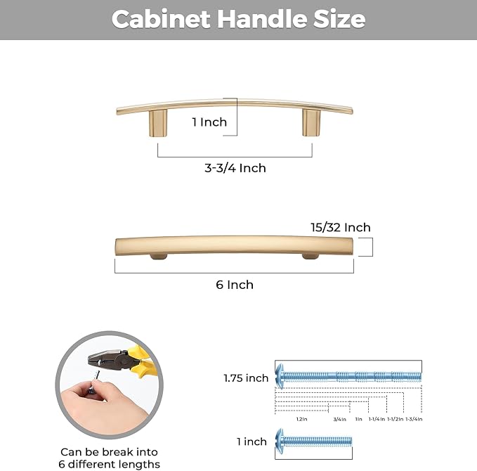 15 Pack Cabinet Handles 3.75" Hole Center - Curved Cabinet Pulls Champagne Bronze Drawer Pulls for Kitchen Cupboard Solid Handles for Dresser Drawer Arch Closet Hardware