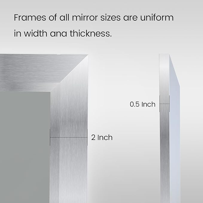 Amorho 20x30 Inch Bathroom Mirror Silver, Thick Metal Framed Wall Mirrors for Over Sink, Brushed Nickel Mirror Perfect for Bedroom, Living Room, Entryway, Rectangle (Horizontal/Vertical).