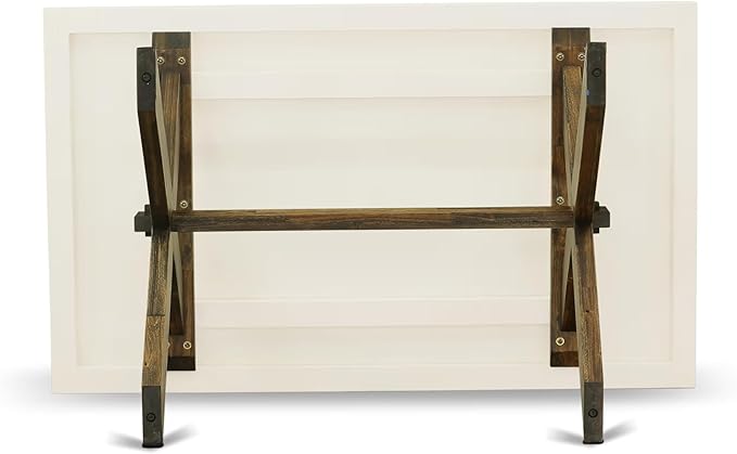 East West Furniture X727VE703-6 6 Piece Dining Room Table Set Contains a Rectangle Kitchen Table with X-Legs and 4 Brown Linen Fabric Parson Chairs with a Bench, 40x72 Inch, Multi-Color