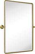 TEHOME 27 x 35'' Gold Pivot Mirror Brushed Champagne Gold Tilt Rectangle Bathroom Mirror Tilting Beveled Vanity Mirrors for Wall
