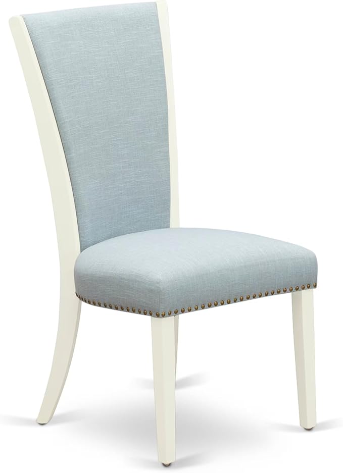 East West Furniture V097VE215-5 5 Piece Kitchen Table & Chairs Set Includes a Rectangle Dining Room Table with V-Legs and 4 Baby Blue Linen Fabric Parsons Chairs, 40x72 Inch, Multi-Color