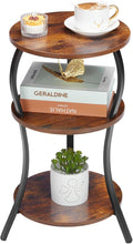 Vintage Small Round Side Table, 3-Tier Slim Waist Circular End Table with Storage Shelf, Compact Tea Sofa Table, Round Corner Coffee Table Nightstand for Living Room Bedroom Small Spaces,Rustic Brown