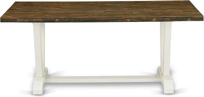 East West Furniture V077LA015-6 6 Piece Dining Table Set Contains a Rectangle Dining Room Table with V-Legs and 4 Baby Blue Linen Fabric Parson Chairs with a Bench, 40x72 Inch, Multi-Color
