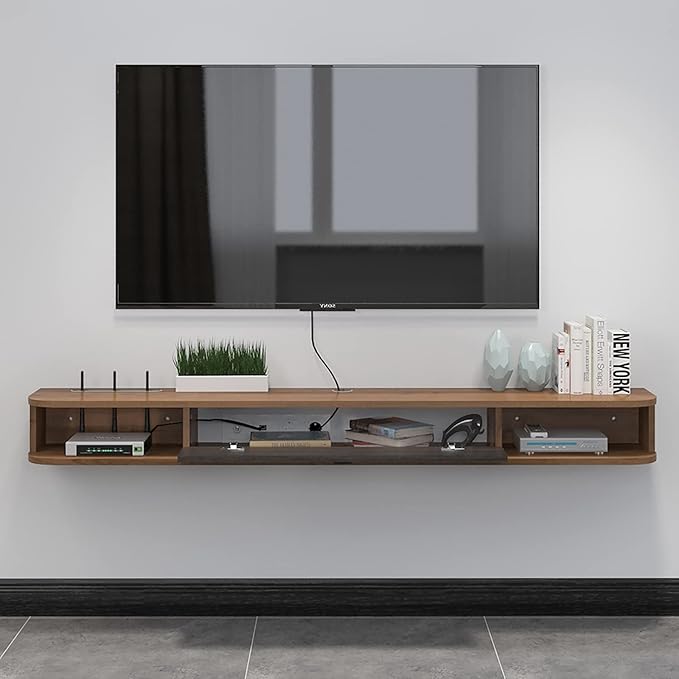 Pmnianhua Floating TV Shelf, 47'' Wall Mounted TV Stand Floating TV Console Media Entertainment Under TV Shelf for Bedroom Livingroom (Walnut)