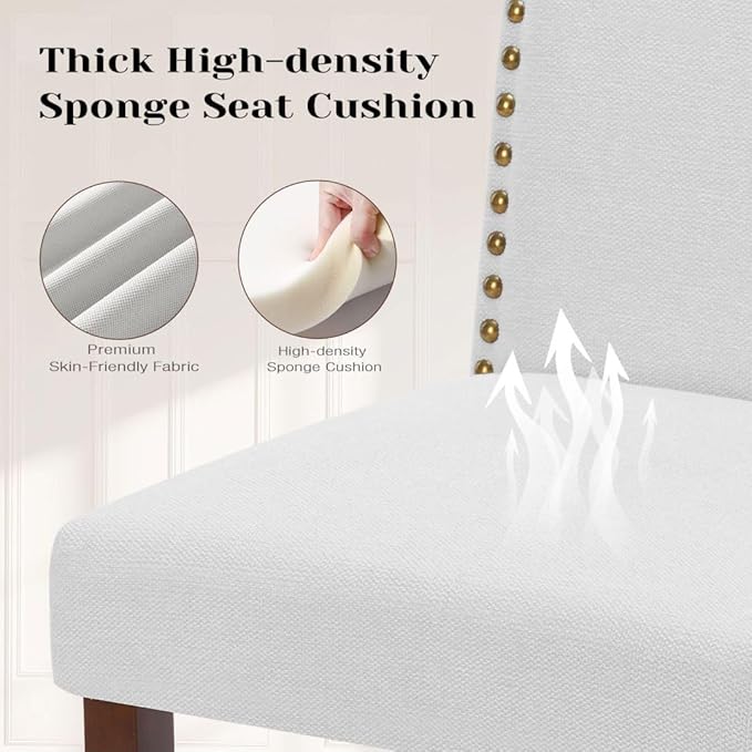 Kitchen Chairs Set of 2 Modern Upholstered Fabric Seat with Nailhead Trim and Ergonomic Lumbar Support for Living Room and Rustic Farmhouse Dining Area, Grey