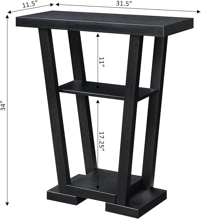 Convenience Concepts Newport V Console Modern Sofa Storage Shelves, Narrow Entryway Hall Living Room, Display Accent Table, 31.5", Black