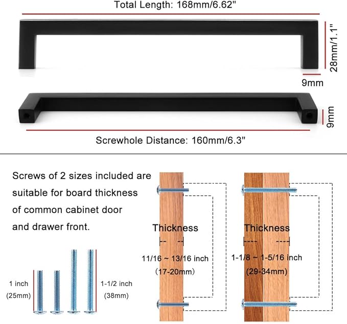 KOOFIZO Solid Square Bar Cabinet Handle - Oil Rubbed Bronze Furniture Pull, 6.3 Inch/160mm Screwhole Distance, 10-Pack for Kitchen Cupboard Door, Bedroom Dresser Drawer, Bathroom Wardrobe Hardware
