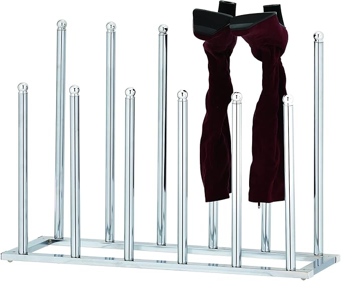 MyGift Modern Chrome Plated Metal 6 Pair Tall Boot Rack Display Holder, Freestanding Entryway or Closet Shoes and Boot Stand Organizer, Made in Taiwan