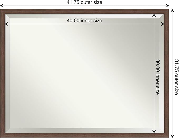 Amanti Art Brown Bathroom Mirror for Over Sink, 32x42 Florence Medium Brown Rectangle Vanity Mirror, X-Large Casual Frame, Hangs Horizonally and Vertically, Bathroom Wall Decor, Beveled Edge