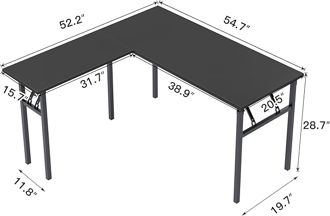 DlandHome Reversible L-Shaped Desk Large Corner Desk Folding Table Computer Desk Home Office Table Computer Workstation, Brown Black, ND11