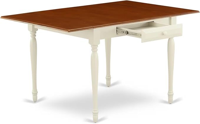 East West Furniture MZDO5-WHI-W 5 Piece Dining Room Furniture Set Includes a Rectangle Kitchen Table with Dropleaf and 4 Dining Chairs, 36x54 Inch, Buttermilk & Cherry