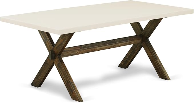 East West Furniture X727MZN32-9 9 Piece Dining Room Furniture Set Includes a Rectangle Dining Table with X-Legs and 8 Light Beige Linen Fabric Parsons Chairs, 40x72 Inch, Multi-Color