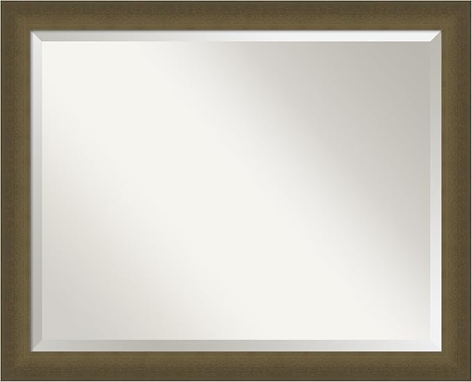 Amanti Art Bronze Bathroom Mirror for Over Sink, 26x32 Blaine Light Bronze Narrow Rectangle Vanity Mirror, Large Modern Contemporary Frame, Hangs Horizonally and Vertically, Bathroom Wall Decor