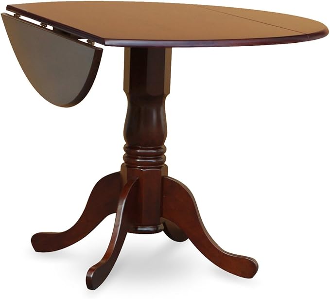 East West Furniture DLBR5-MAH-04 5 Piece Dining Room Furniture Set Includes a Round Dining Table with Dropleaf and 4 Light Tan Linen Fabric Upholstered Chairs, 42x42 Inch, Mahogany