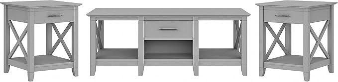 Bush Furniture Key West Coffee Table with Set of 2 End Tables in Cape Cod Gray