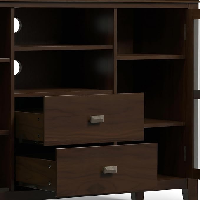 SIMPLIHOME Artisan SOLID WOOD 53 inch Wide Transitional TV Media Stand in Tobacco Brown For TVs up to 60 inches for the Living Room and Entertainment Center
