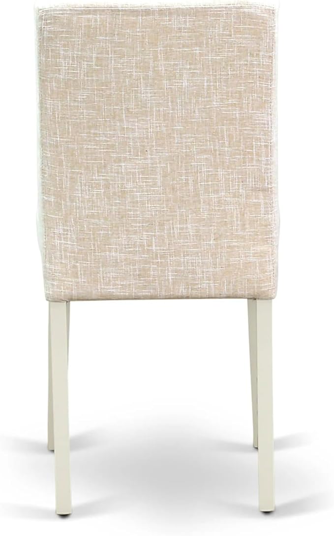 East West Furniture ANAB5-LWH-02 5 Piece Dining Table Set for 4 Includes a Round Kitchen Table with Pedestal and 4 Light Beige Linen Fabric Upholstered Chairs, 36x36 Inch, Linen White