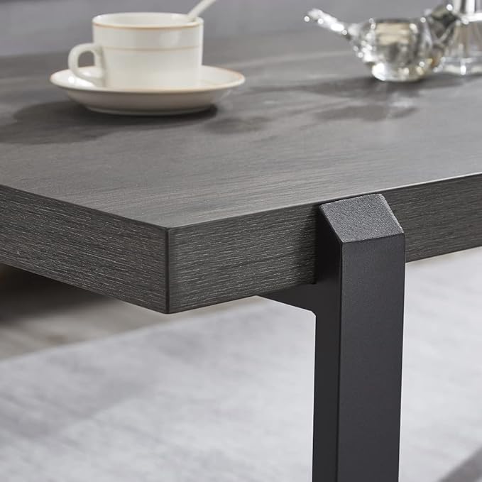 EXCEFUR Modern Coffee Table, Rustic Wood and Metal Center Table, Rectangle Cocktail Tea Table for Living Room, Grey, 44 Inch