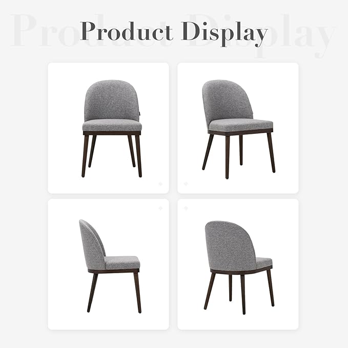 COLAMY Upholstered Dining Chairs Set of 2, Large Dining Room Kitchen Chairs with High Back and Deep Seat, Modern Fabric Dinner Chairs with Wood Legs, Dark Grey