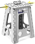 Delxo Folding Step Stool 17.5 Inch,Heavy Duty Step Stools for Adults,Non Slip Folding Stool with Handle,Premium Portable Foldable Step Stool for Kitchen Bathroom Bedroom Up to 400LBS,(Grey,1PC)