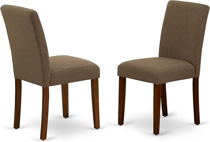 East West Furniture DMAB3-MAH-18 3 Piece Dining Room Table Set Contains a Round Dining Table with Dropleaf and 2 Coffee Linen Fabric Upholstered Parson Chairs, 42x42 Inch, Mahogany