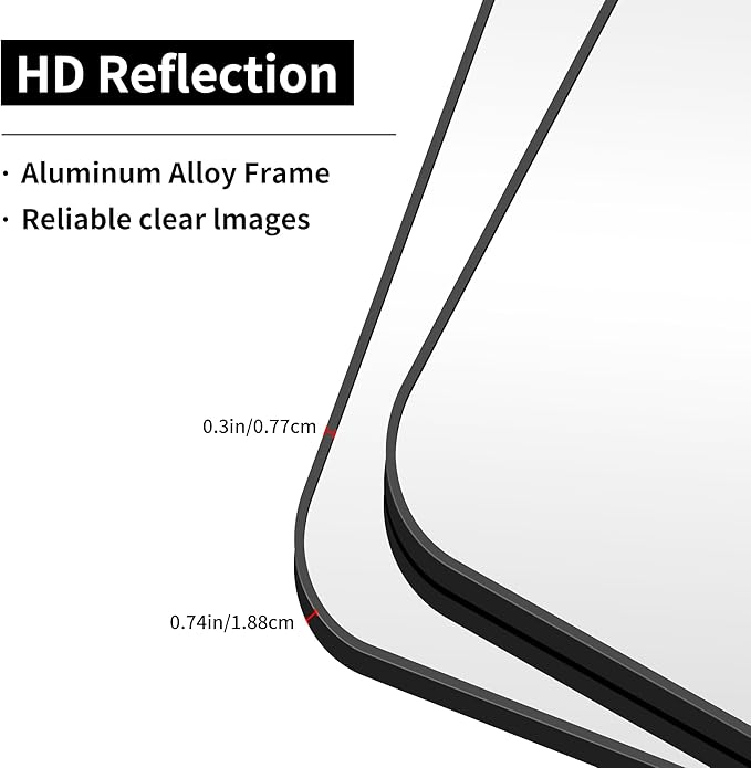 Bathroom Mirror, 48 x 40 inch Black Rectangle Wall Mirror, Metal Frame Rectangular Vanity Mirror, Rounded Corner Wall Mounted Mirror for Modern Bedroom Living Room Hangs Horizontal/Vertical