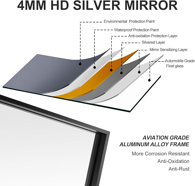 24x36 Inch Black Bathroom Mirror, Copper-Free Mirror, Aluminum Alloy Frame Vanity Mirror, Rectangle Wall Mounted Mirror, Modern Mirror for Bedroom/Living Room/Porch Horizontal or Vertical