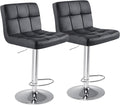 Sweetcrispy Bar Stools Set of 2, Armless PU Leather Adjustable Swivel Barstools, Hydraulic Kitchen Counter Height Thickened Seat Cushion Square Island Countertop Chairs with Back, Light Black