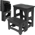 Folding 2-Step Stool for Adults Kids Non-Slip Collapsible Portable Step Stool for Kitchen Home Toilet Bedroom Office Bathroom Rv,Holds 300 Lbs(Black)