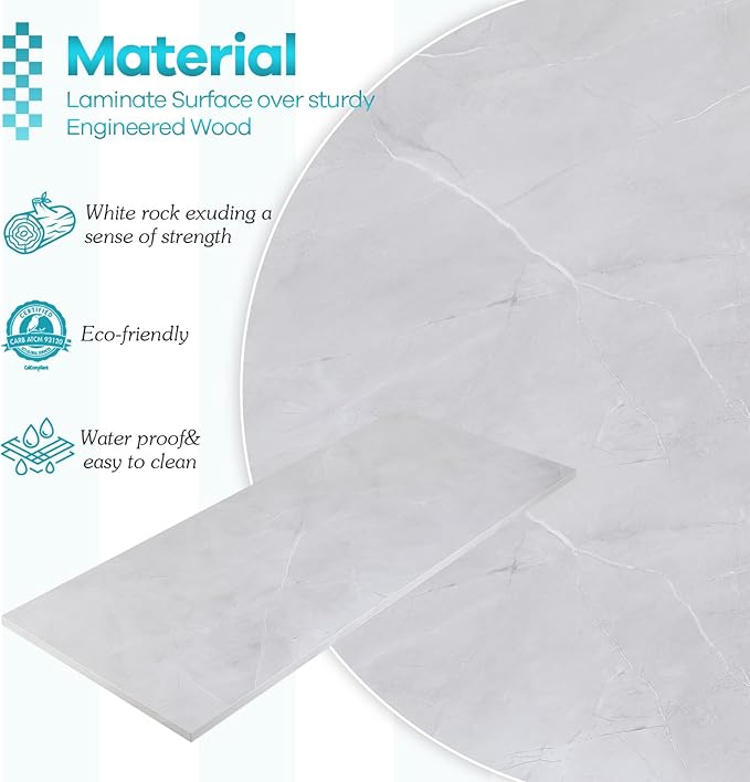 Kaboon Universal Tabletop 59.1"x23.62", Solid One-Piece Melamine Table Top, Double Desk L-Desk DIY, Home and Office Countertop, White Rock