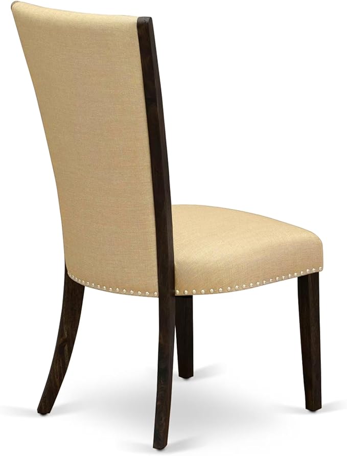 East West Furniture V797VE703-6 6 Piece Dining Table Set Contains a Rectangle Dining Room Table with V-Legs and 4 Brown Linen Fabric Parson Chairs with a Bench, 40x72 Inch, Multi-Color