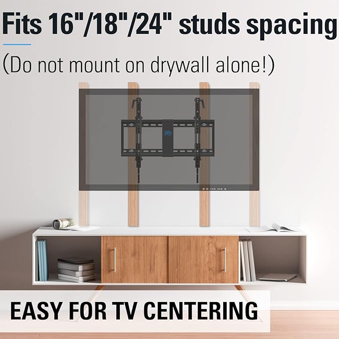Mounting Dream Tilt TV Wall Mount TV Bracket for Most of 42-70 Inches TVs, TV Mount Tilt up to 20 Degrees with VESA 200x100 to 600x400mm and Loading 132 lbs, Fits 16", 18", 24" Studs MD2165-LK