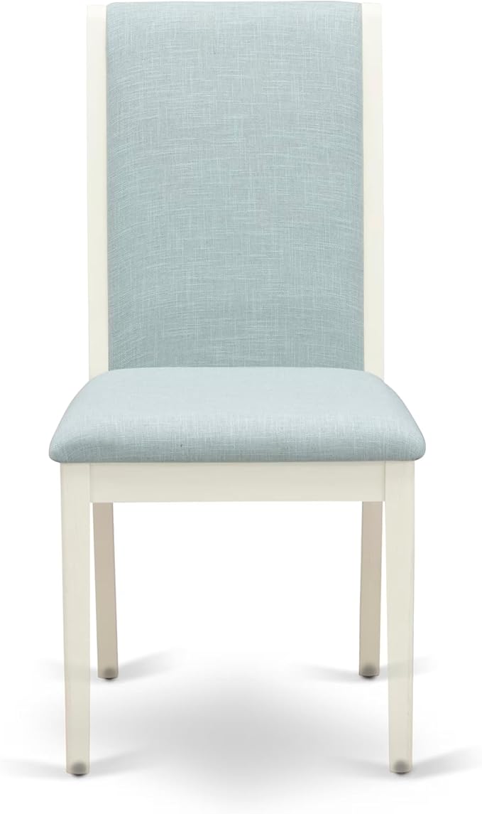 East West Furniture V077LA015-9 9 Piece Dining Set Includes a Rectangle Dining Room Table with V-Legs and 8 Baby Blue Linen Fabric Upholstered Chairs, 40x72 Inch, Multi-Color