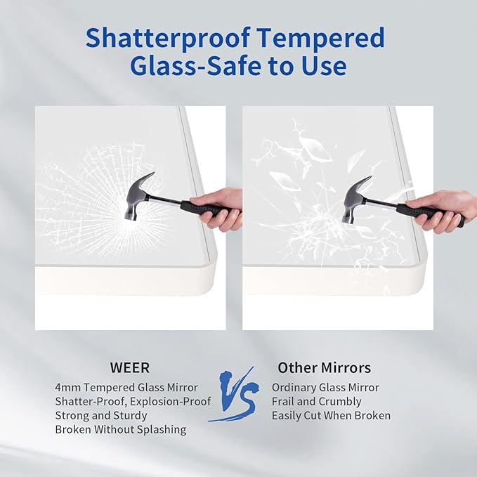 WEER White Bathroom Mirror 24X32 Inch, Rounded Rectangle White Metal Frame Mirror, Matte White Bathroom Vanity Mirror with Tempered Glass, Anti-Rust, Hangs Horizontally or Vertically