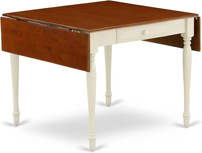 East West Furniture MZAV5-WHI-W 5 Piece Kitchen Table & Chairs Set Includes a Rectangle Dining Room Table with Dropleaf and 4 Dining Chairs, 36x54 Inch, Buttermilk & Cherry