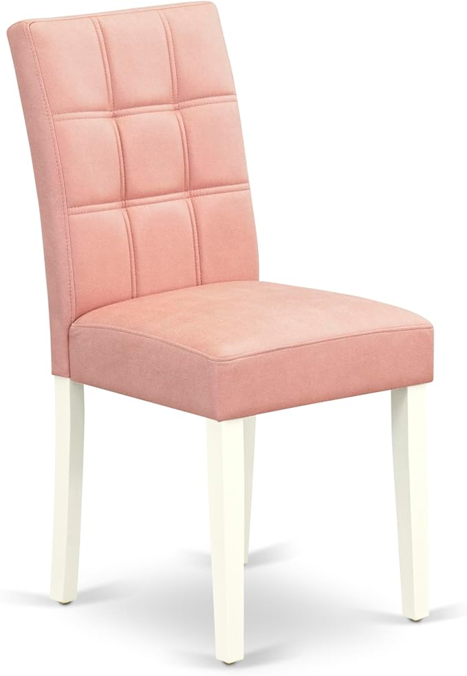 East West Furniture VAAS5-LWH-42 5 Piece Mid-Century Dining Table Set Includes A Wood Table and 4 Beige Red Polyester Fabric Padded Chairs with Stylish Back- Linen White Finish