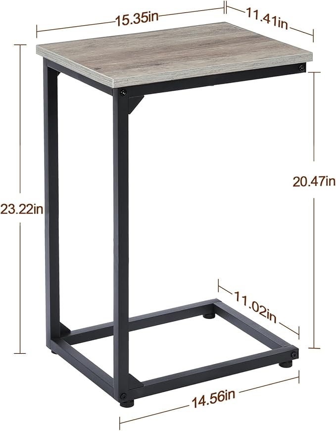 AMHANCIBLE C Shaped End Table, Slide Under Couch Table for Sofa, TV Tray Snack Table, Small Side Table for Small Space, Living Room, Grey HET02CGY-1