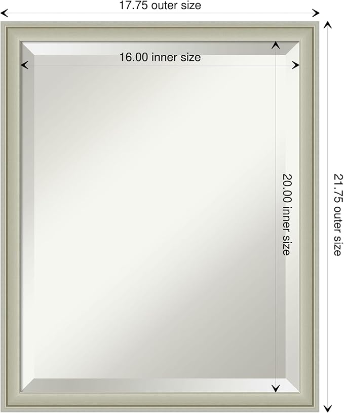 Amanti Art Silver Bathroom Mirror for Over Sink, 22x18 Florence Silver Rectangle Vanity Mirror, Small Casual Frame, Hangs Horizonally and Vertically, Bathroom Wall Decor, Beveled Edge from WI, USA